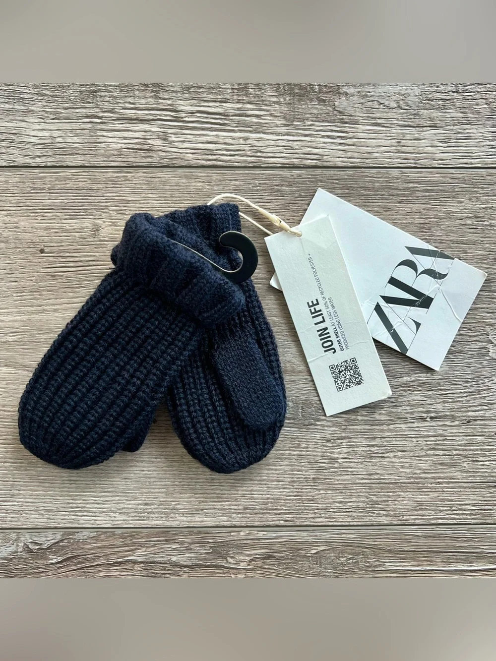 NWT ZARA Navy Blue Knit Mittens Size 0-1 Years